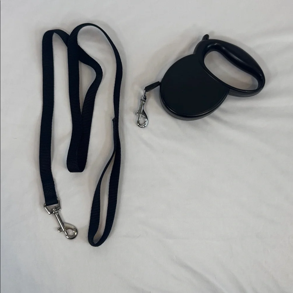 Black Retractable Dog Leash & short black leash - NWOT